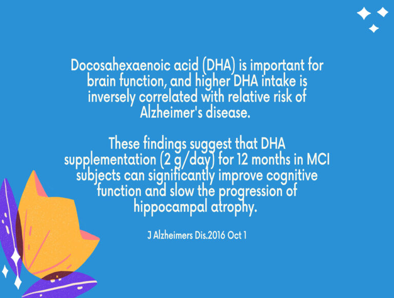 Docosahexaenoic acid (DHA) is important for brain function, and higher DHA intake is inversely correlated with relative risk of Alzheimer's disease. These findings suggest that DHA supplementation (2g / day) for 12 months in MCI subjects can significantly improve cognitive function and slow the progression of hipoocampal atrophy.