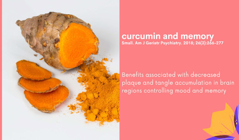 curcumin and memory - Benefits associated with decreased plaque and tangle accumulation in brain regions controlling mood and memory